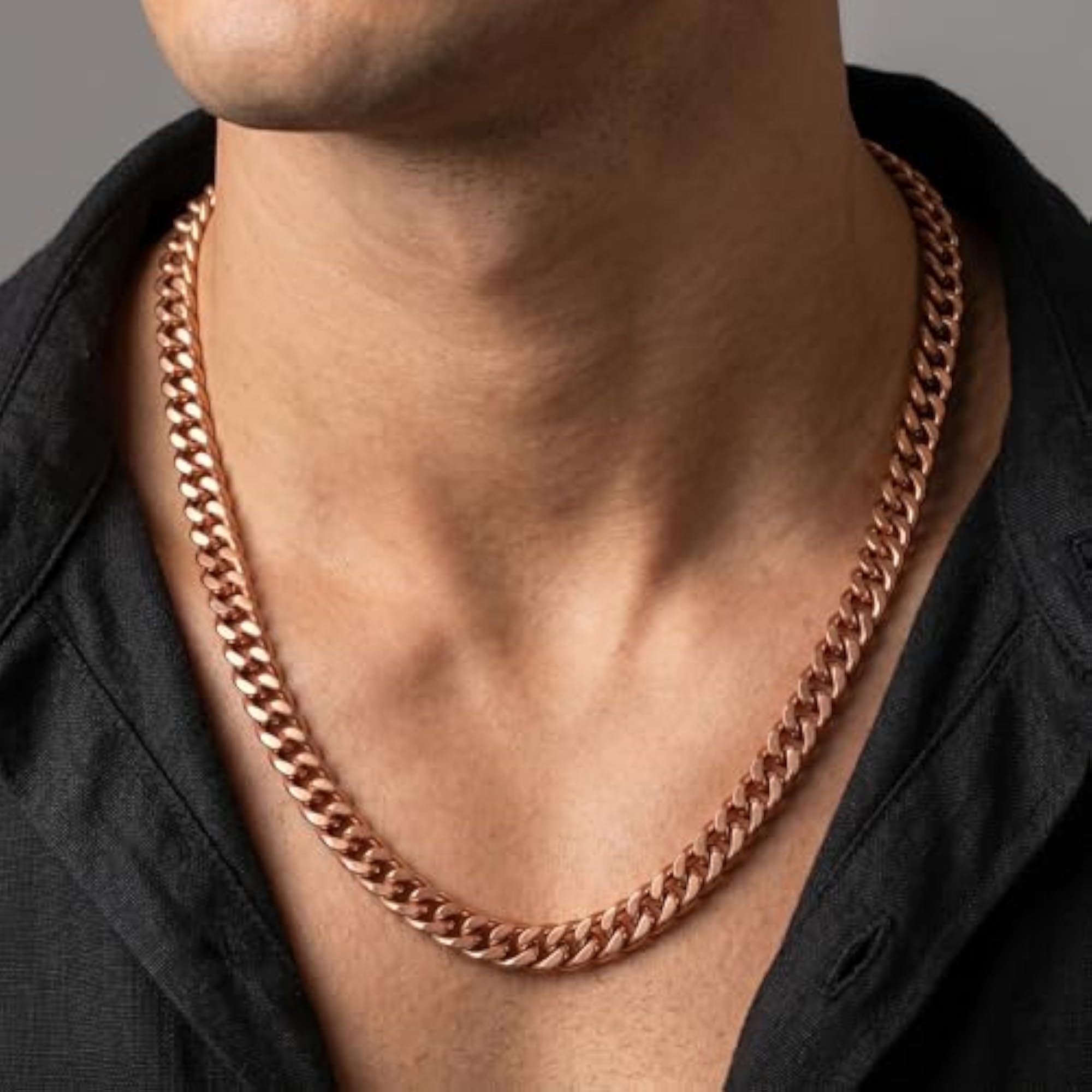 Men's Rose Gold Plated Pure Copper Thick Maco Chain Necklace